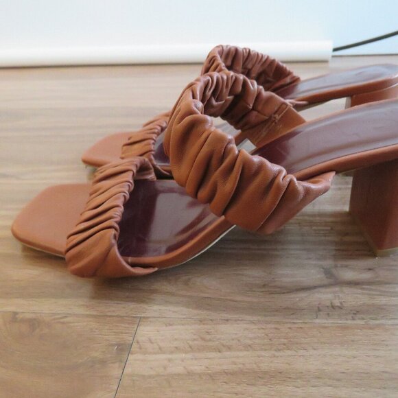 STAUD Frankie Ruched Block Heel Mule Slip On Shoes in Tan Leather - Size US 8 - Picture 4 of 15